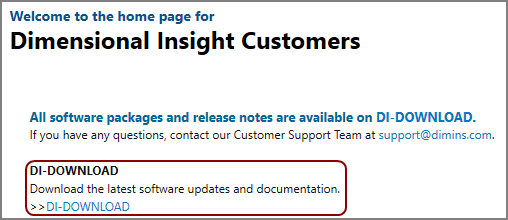 The Customer home page for DI.
